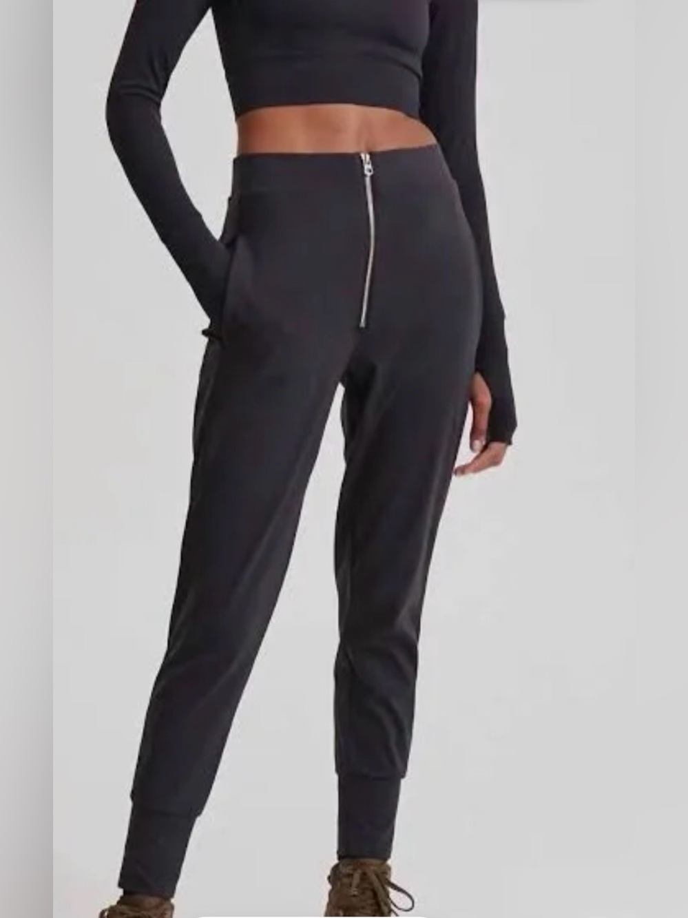 Varley Duxford Black High-Rise Exposed Zip Activewear Leisure Jogger Pants. S